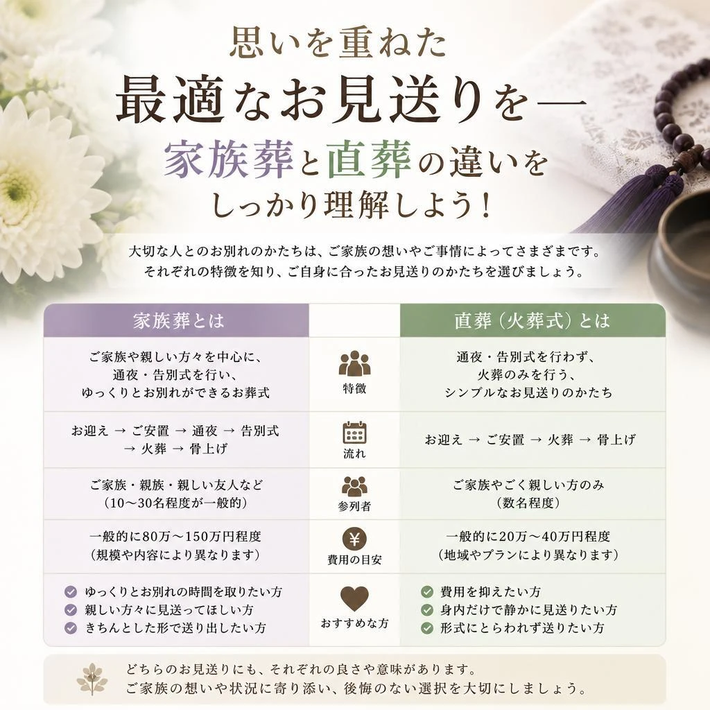 思いを重ねた最適なお見送りを—家族葬と直葬の違いをしっかり理解しよう！